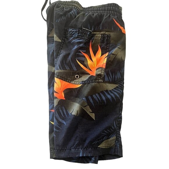 QUICKSILVER‎ Board Shorts Mens 34 Black Blue Orange Swim Trunks - Picture 10 of 12
